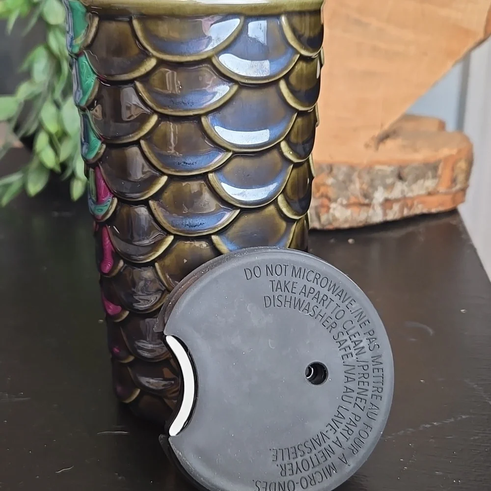 Starbucks Tumblers: Lot Of 2-Ceramic Gun Metal Siren Scale & Petunia Green